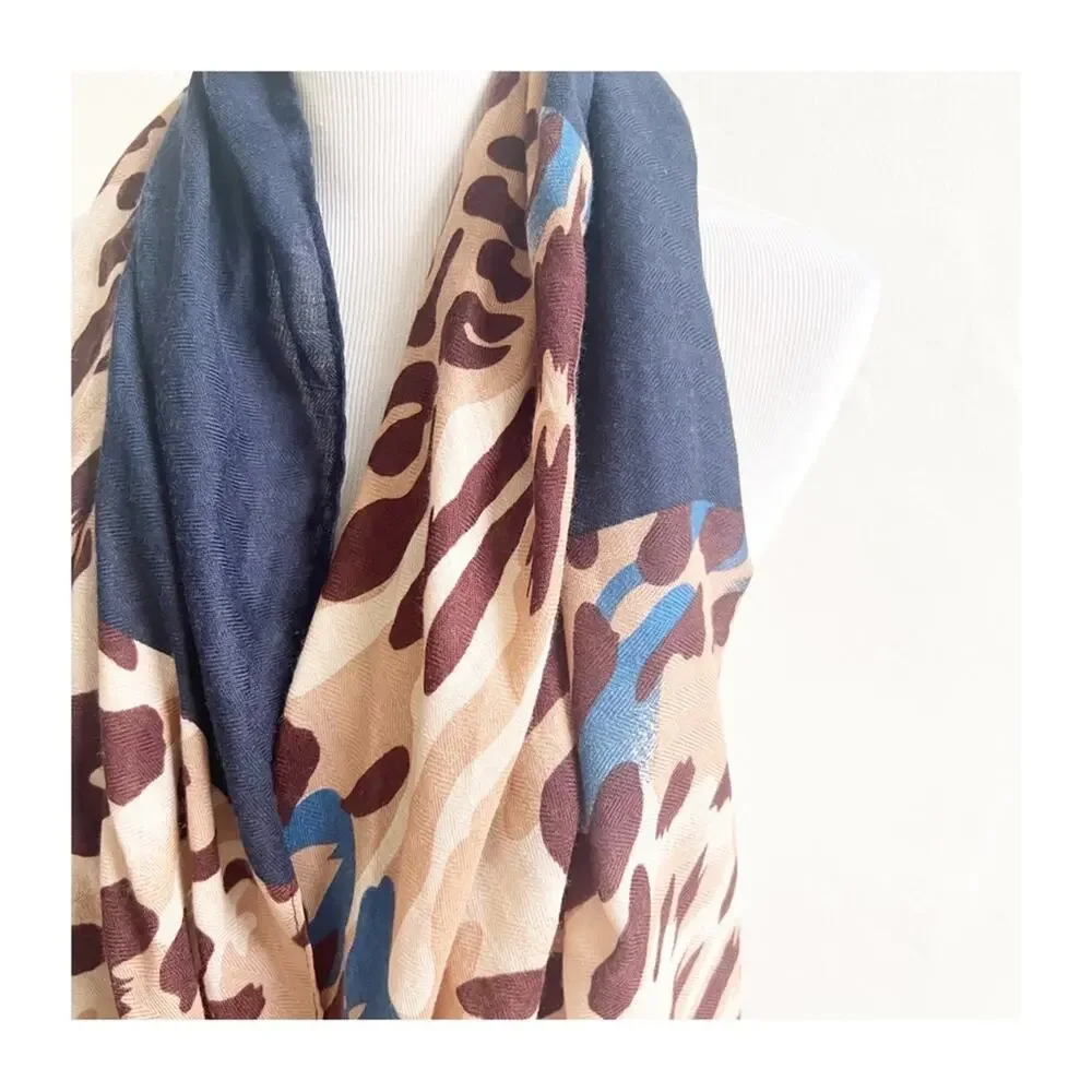 Animal And Denim Blue Print Boutique Scarf Oversized Lightweight